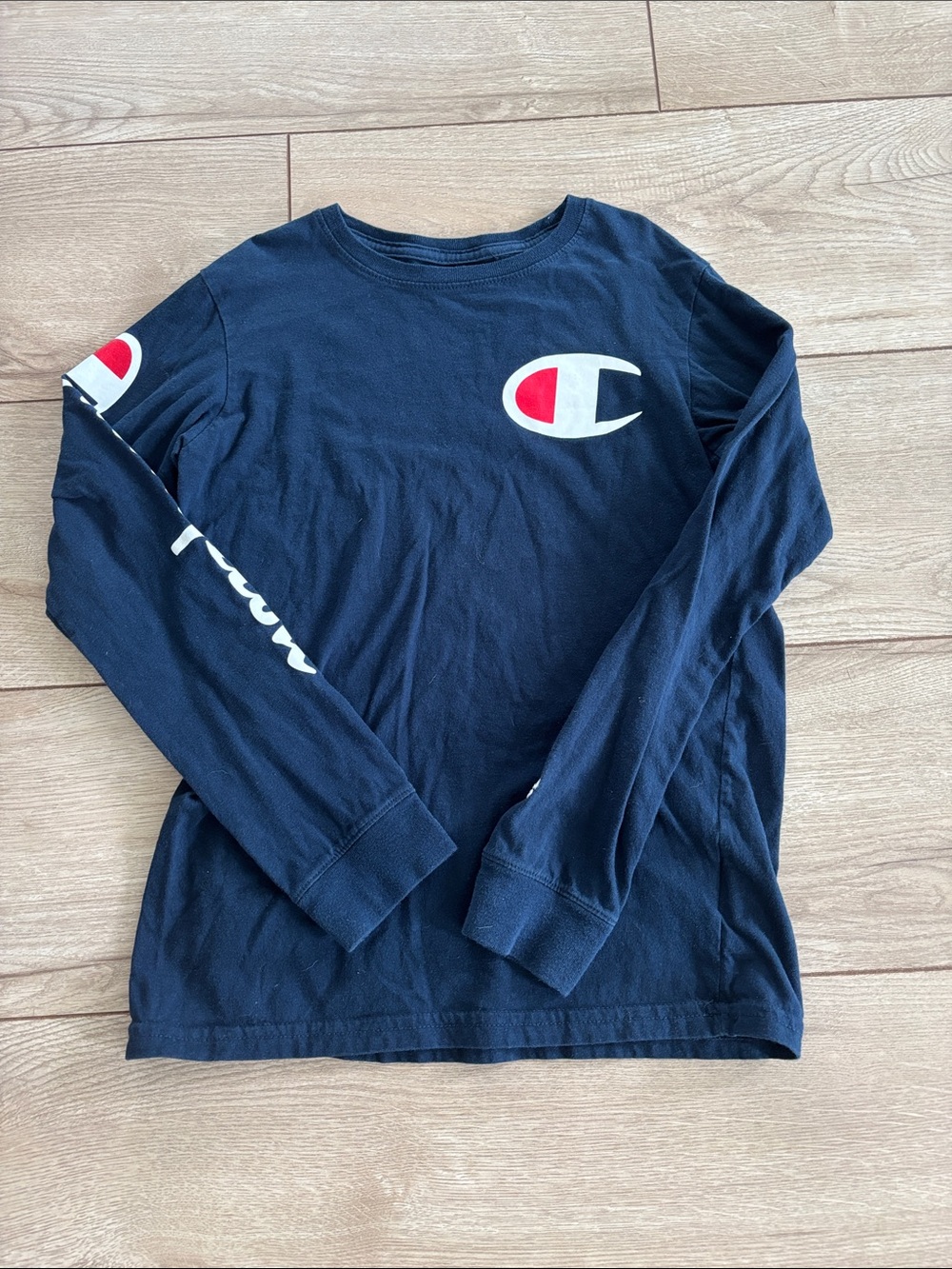 Champion Navy Long-Sleeve Logo Tee with Red & White Accents